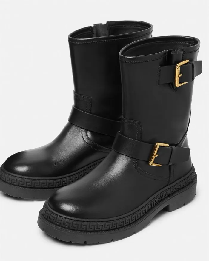 La Medusa Leather Kids Biker Boots Blackgold Children Versace Shoes
