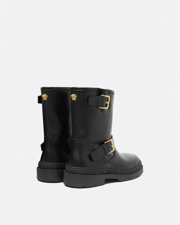 La Medusa Leather Kids Biker Boots Blackgold Children Versace Shoes