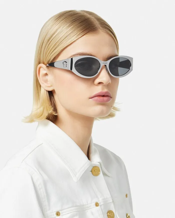 La Medusa Oval Sunglasses Silver Women Versace Sunglasses