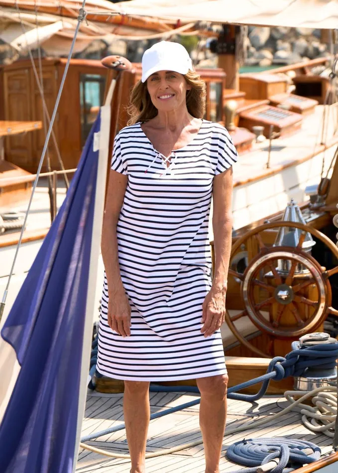 Lanveoc Dress With Drawstrings AntiUv Stretch Fabric Whitenavy Women Saint James Dresses Skirts and Pants Lanveoc Dress With Drawstrings AntiUv Stretch Fabric Whitenavy Women Saint James Dresses Skirts and Pants