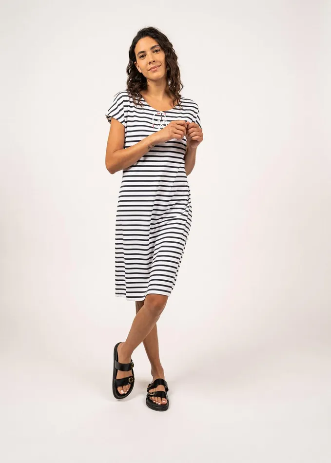 Lanveoc Dress With Drawstrings AntiUv Stretch Fabric Whitenavy Women Saint James Dresses Skirts and Pants