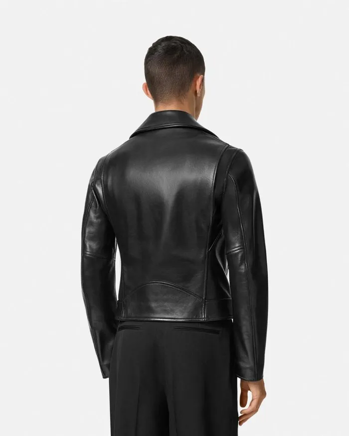 Leather Biker Jacket Black Men Versace Jackets and Coats
