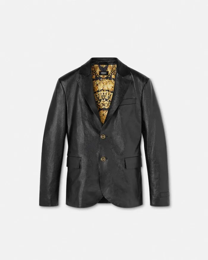 Leather Blazer Black Men Versace Jackets and Coats