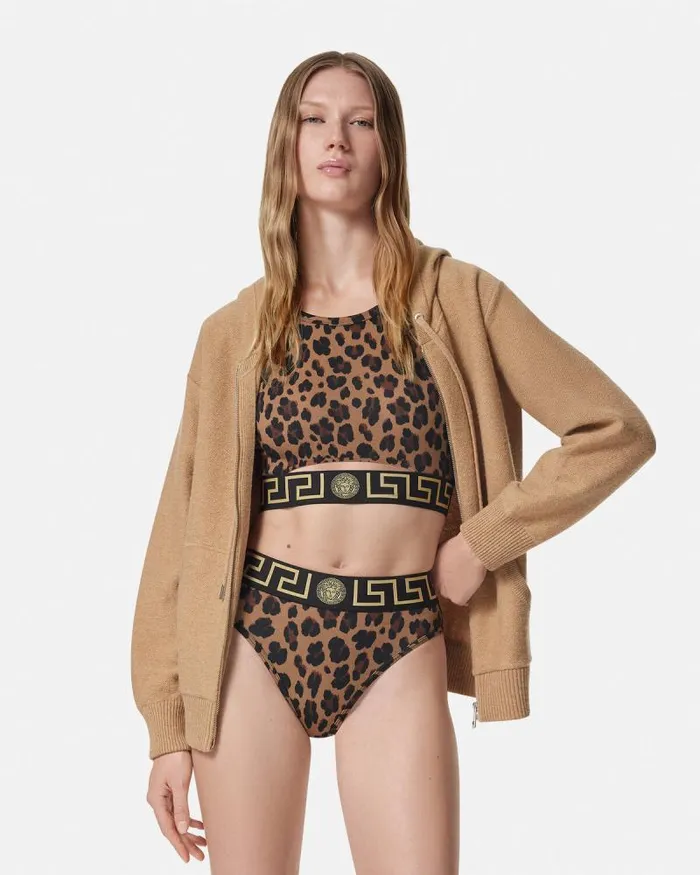 Leopard Greca Border Bikini Top Animalier Women Versace Swimwear