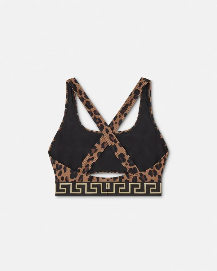Leopard Greca Border Bikini Top Animalier Women Versace Swimwear