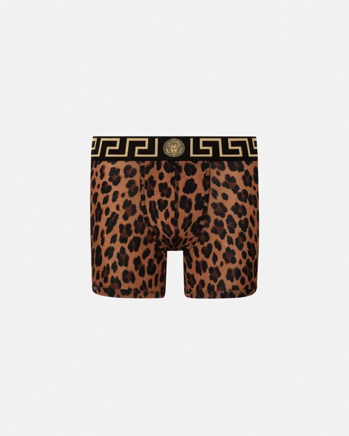 Leopard Greca Border Long Trunks Animalier Men Versace Boxers