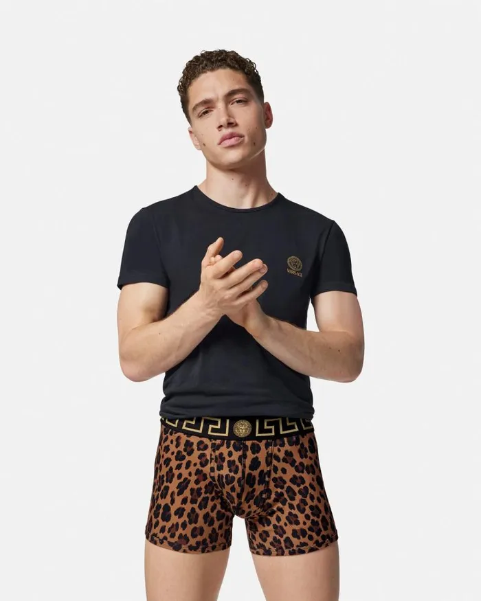 Leopard Greca Border Long Trunks Animalier Men Versace Boxers