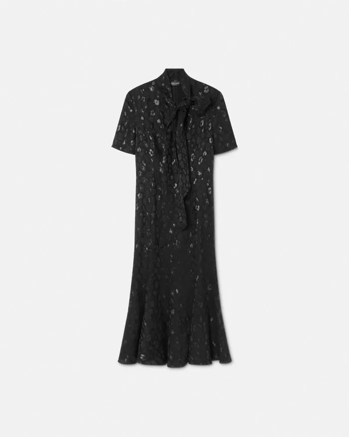 Leopard Jacquard Lavallire Midi Dress Black Women Versace Dresses