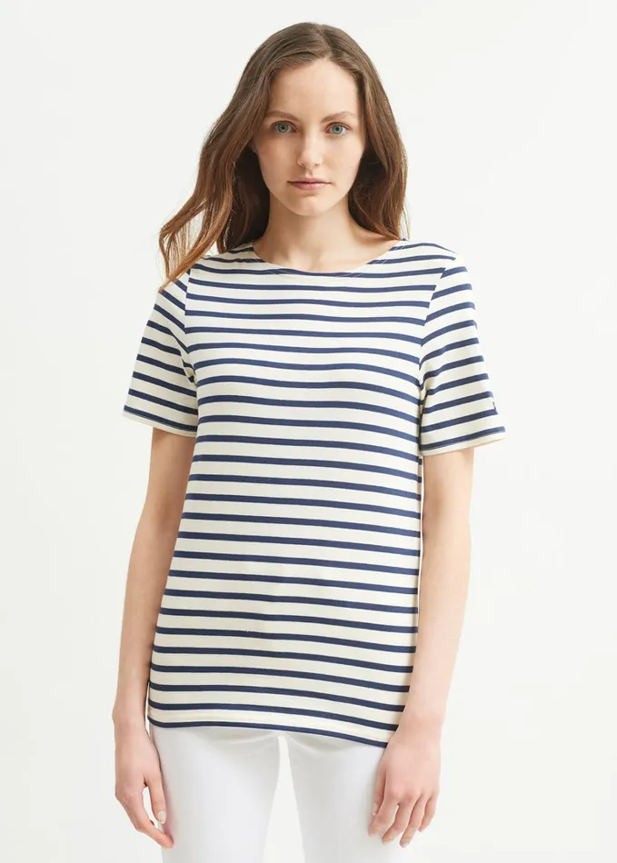 Levant Modern Breton Stripe Short Sleeve Shirt Soft Cotton Ecrunavy Women Saint James Breton Striped Shirts