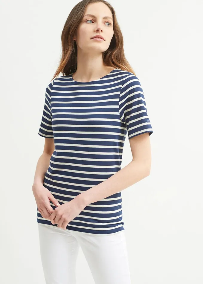 Levant Modern Breton Stripe Short Sleeve Shirt Soft Cotton Navyecru Women Saint James Breton Striped Shirts