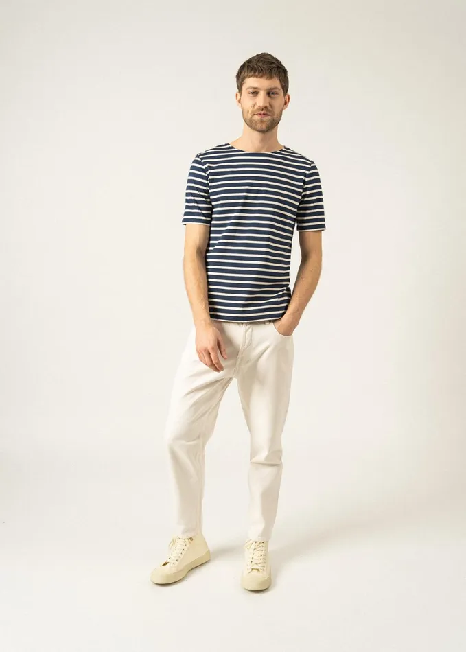 Levant Modern Breton Stripe Short Sleeve Shirt Soft Cotton Navyecru Women Saint James Breton Striped Shirts