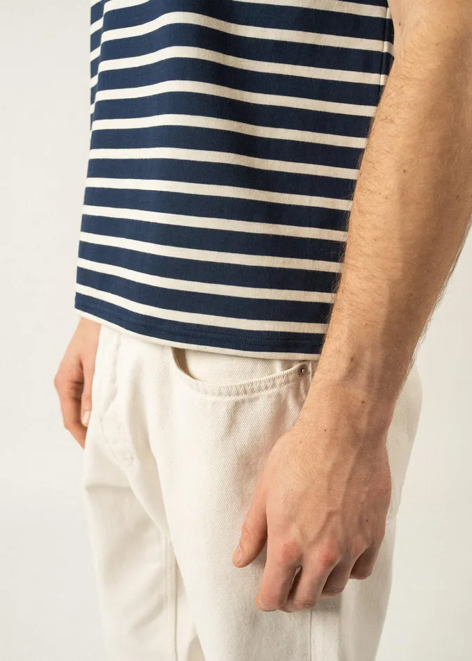 Levant Modern Breton Stripe Short Sleeve Shirt Soft Cotton Navyecru Women Saint James Breton Striped Shirts