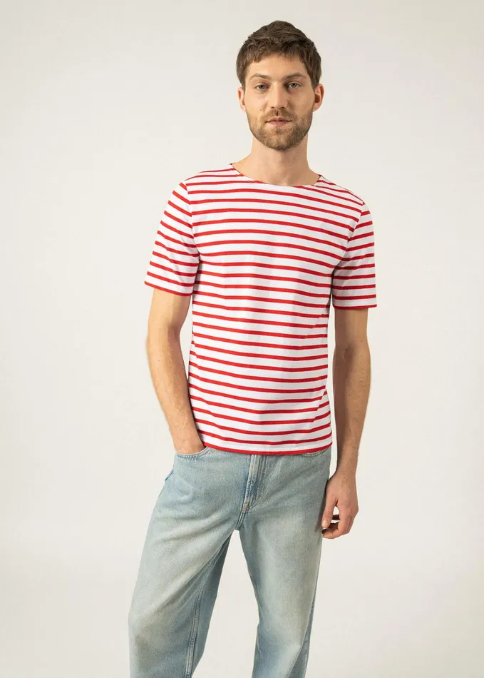 Levant Modern Breton Stripe Short Sleeve Shirt Soft Cotton Whitered Women Saint James Breton Striped Shirts