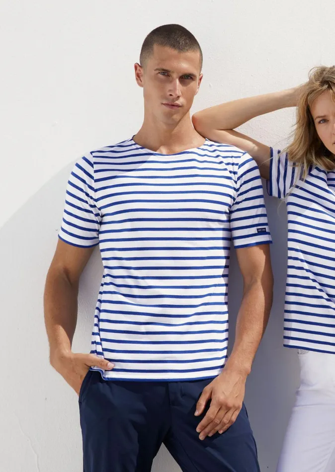 Levant Modern Breton Stripe Short Sleeve Shirt Soft Cotton Whiteroyalblue Men Saint James Breton Striped Shirts