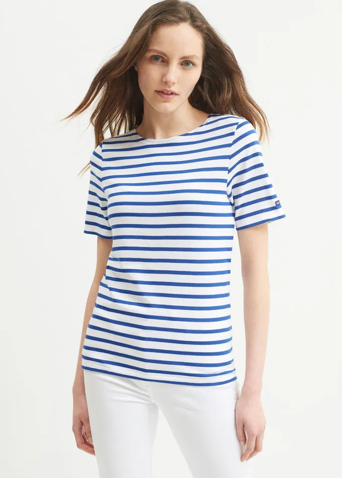 Levant Modern Breton Stripe Short Sleeve Shirt Soft Cotton Whiteroyalblue Men Saint James Breton Striped Shirts