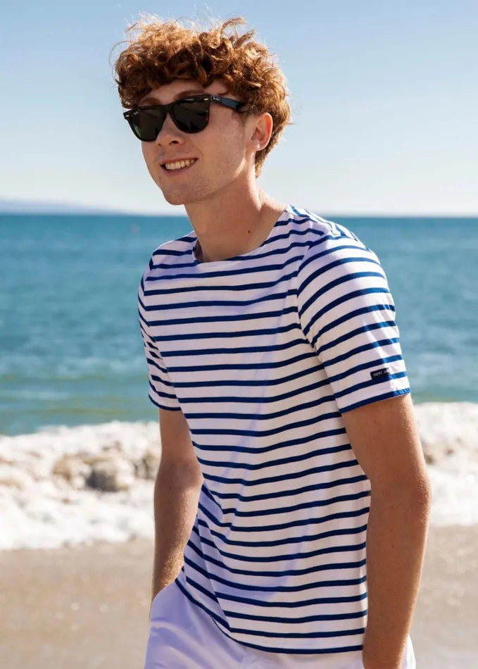 Levant Modern Breton Stripe Short Sleeve Shirt Soft Cotton Whiteroyalblue Men Saint James Breton Striped Shirts