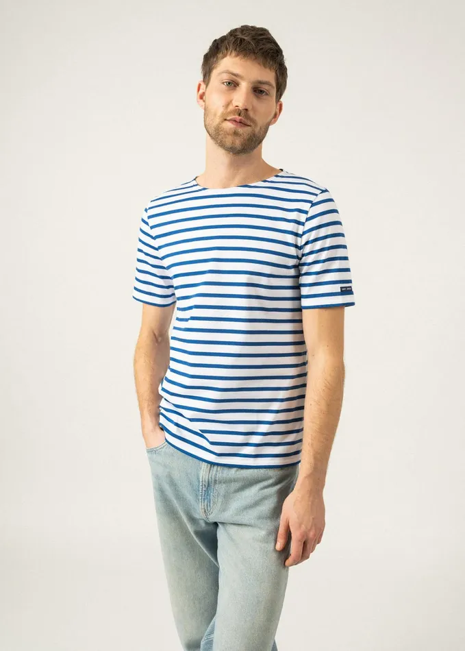 Levant Modern Breton Stripe Short Sleeve Shirt Soft Cotton Whiteroyalblue Men Saint James Breton Striped Shirts
