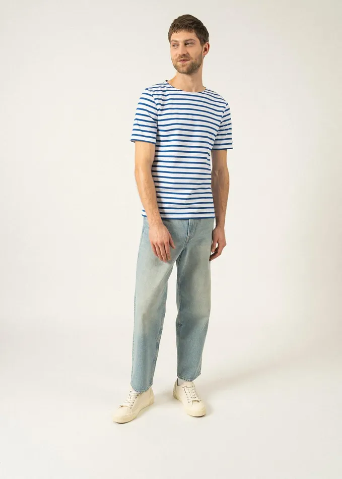 Levant Modern Breton Stripe Short Sleeve Shirt Soft Cotton Whiteroyalblue Men Saint James Breton Striped Shirts