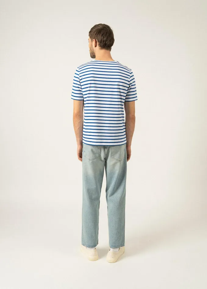 Levant Modern Breton Stripe Short Sleeve Shirt Soft Cotton Whiteroyalblue Men Saint James Breton Striped Shirts