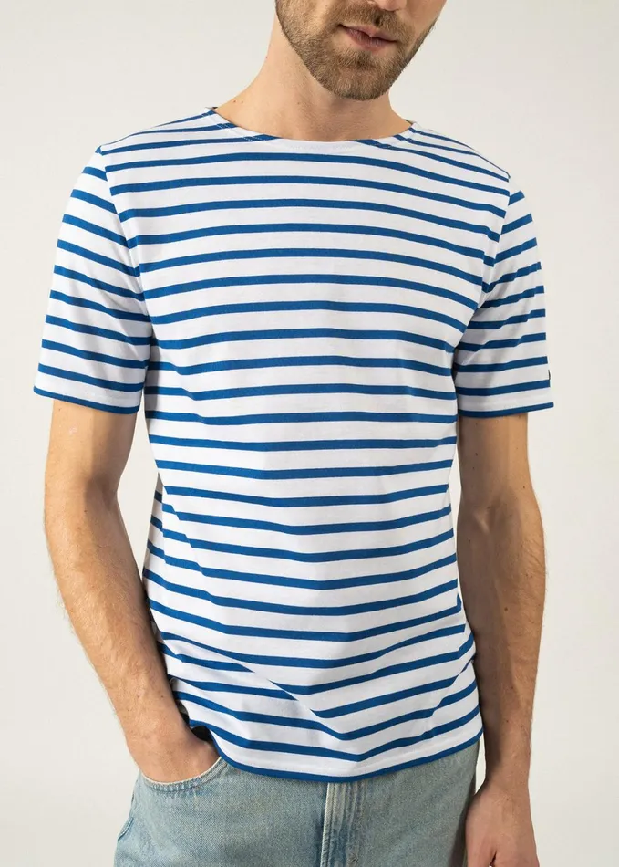 Levant Modern Breton Stripe Short Sleeve Shirt Soft Cotton Whiteroyalblue Men Saint James Breton Striped Shirts