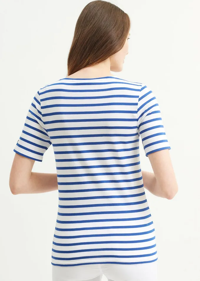 Levant Modern Breton Stripe Short Sleeve Shirt Soft Cotton Whiteroyalblue Men Saint James Breton Striped Shirts