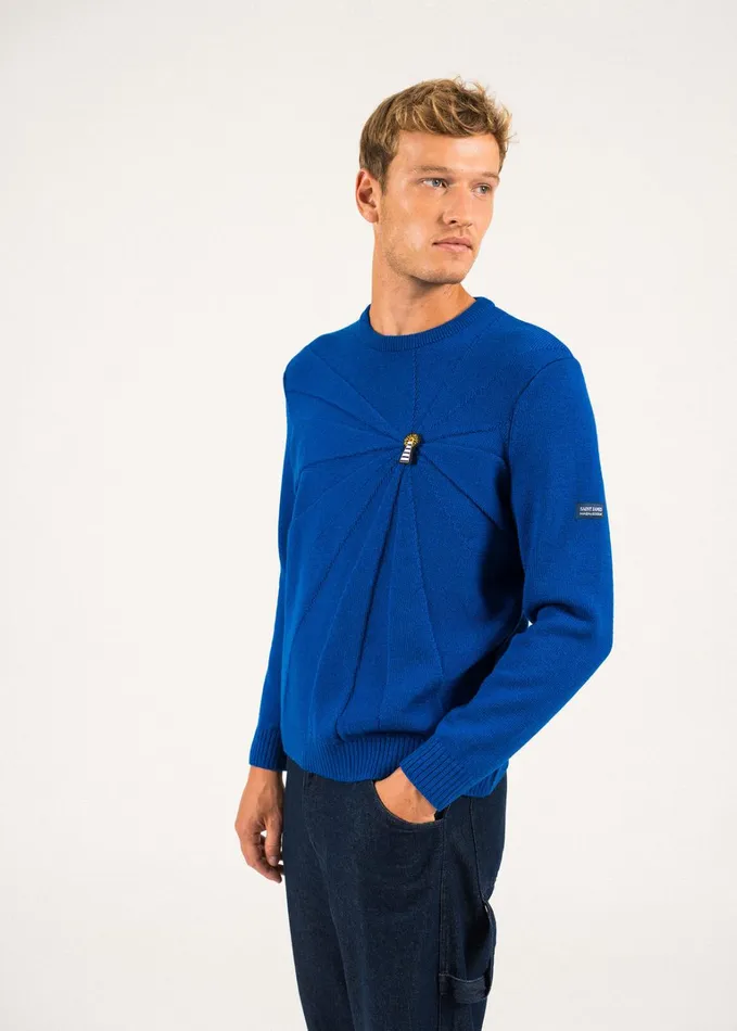 Lighthouse Wool Sweater With Lighthouse Brooch By Macon and Lesquoy Royalblue Women Saint James Sweaters Cardigans and Jackets