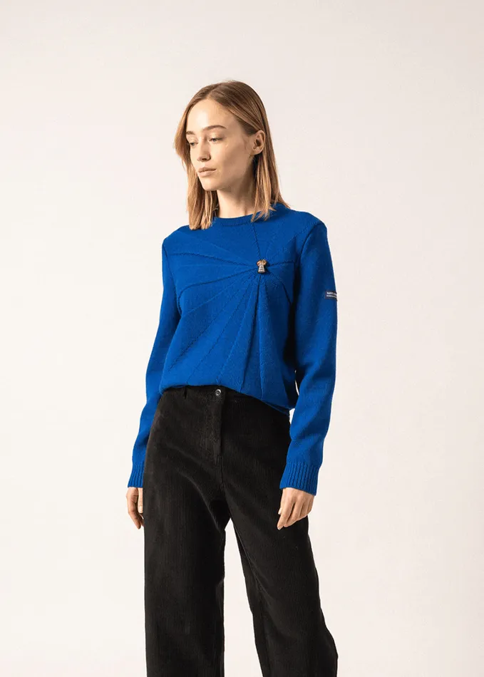 Lighthouse Wool Sweater With Lighthouse Brooch By Macon and Lesquoy Royalblue Women Saint James Sweaters Cardigans and Jackets