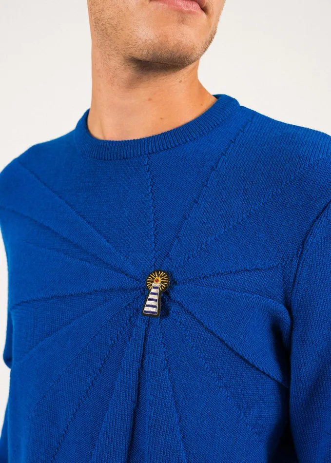 Lighthouse Wool Sweater With Lighthouse Brooch By Macon and Lesquoy Royalblue Women Saint James Sweaters Cardigans and Jackets