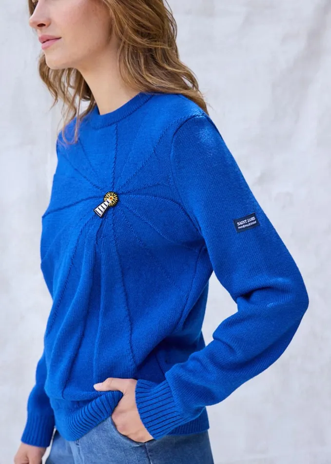 Lighthouse Wool Sweater With Lighthouse Brooch By Macon and Lesquoy Royalblue Women Saint James Sweaters Cardigans and Jackets