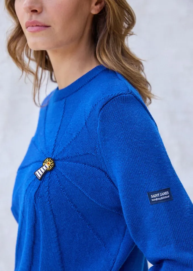 Lighthouse Wool Sweater With Lighthouse Brooch By Macon and Lesquoy Royalblue Women Saint James Sweaters Cardigans and Jackets