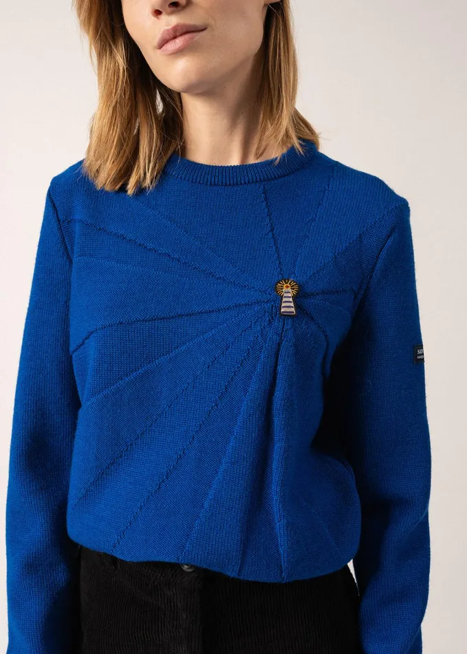 Lighthouse Wool Sweater With Lighthouse Brooch By Macon and Lesquoy Royalblue Women Saint James Sweaters Cardigans and Jackets