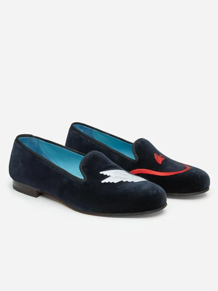 Loafers Men JMcLaughlin JMcL X Stubbs and Wootton Embroidered Slippers In Naughty and Nice Navy