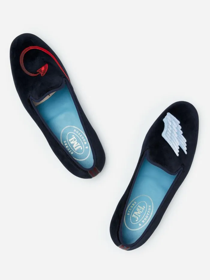 Loafers Men JMcLaughlin JMcL X Stubbs and Wootton Embroidered Slippers In Naughty and Nice Navy Loafers Men JMcLaughlin JMcL X Stubbs and Wootton Embroidered Slippers In Naughty and Nice Navy