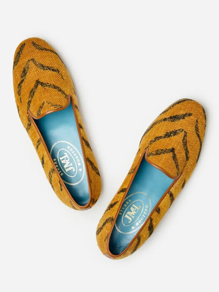 Loafers Men JMcLaughlin JMcL X Stubbs and Wootton Printed Slippers In Tiger Tan Loafers Men JMcLaughlin JMcL X Stubbs and Wootton Printed Slippers In Tiger Tan