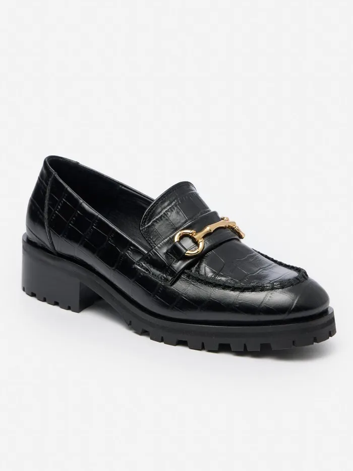 Loafers Women JMcLaughlin Monika Lug Sole Leather Loafers In Croc Black