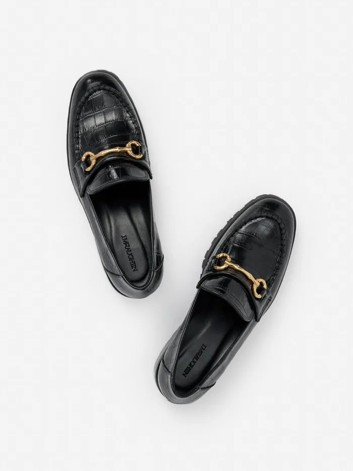 Loafers Women JMcLaughlin Monika Lug Sole Leather Loafers In Croc Black