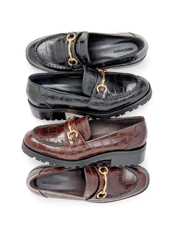 Loafers Women JMcLaughlin Monika Lug Sole Leather Loafers In Croc Black