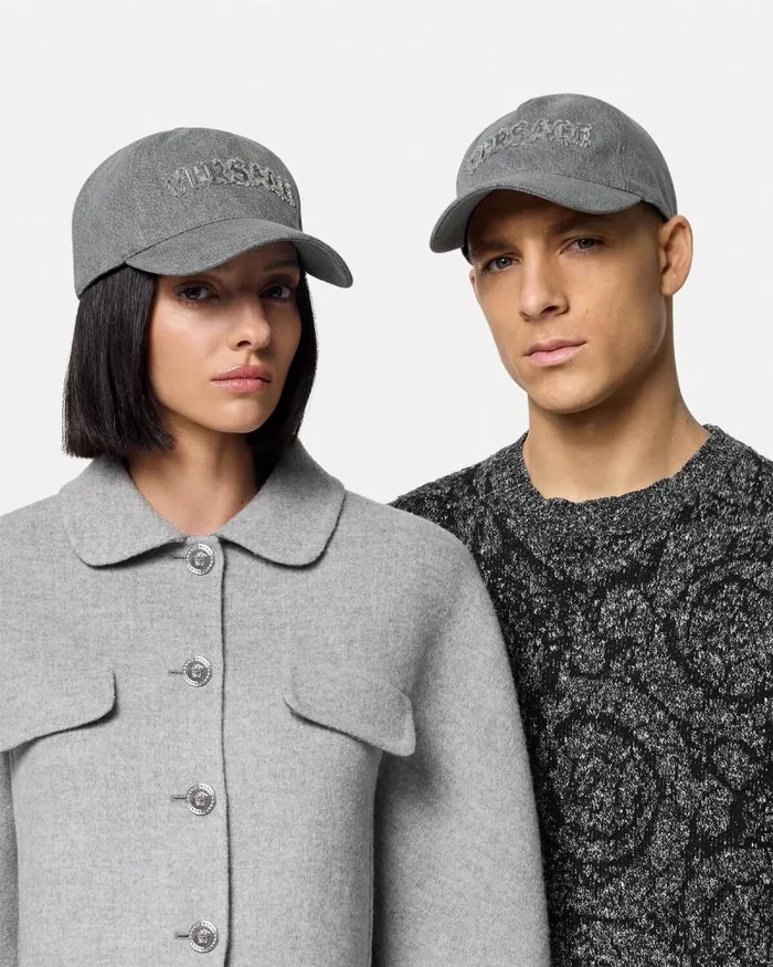 Logo Denim Baseball Cap Black WomenMen Versace Hats and Caps