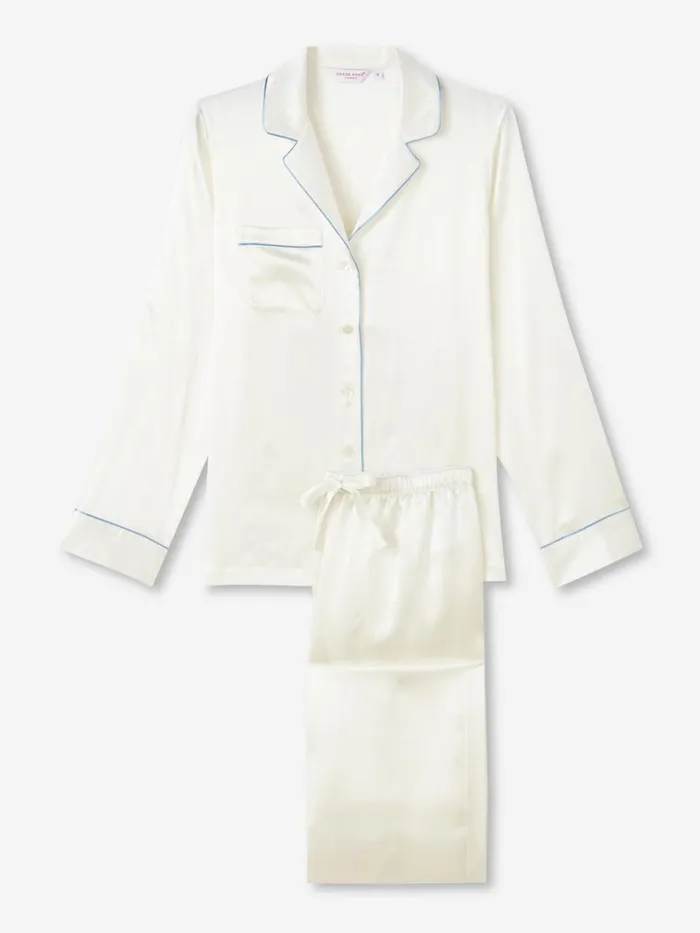 Long Pajamas Women Derek Rose Pajamas Bailey Silk Satin Ivory