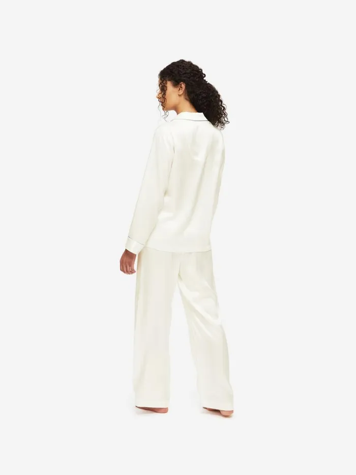 Long Pajamas Women Derek Rose Pajamas Bailey Silk Satin Ivory