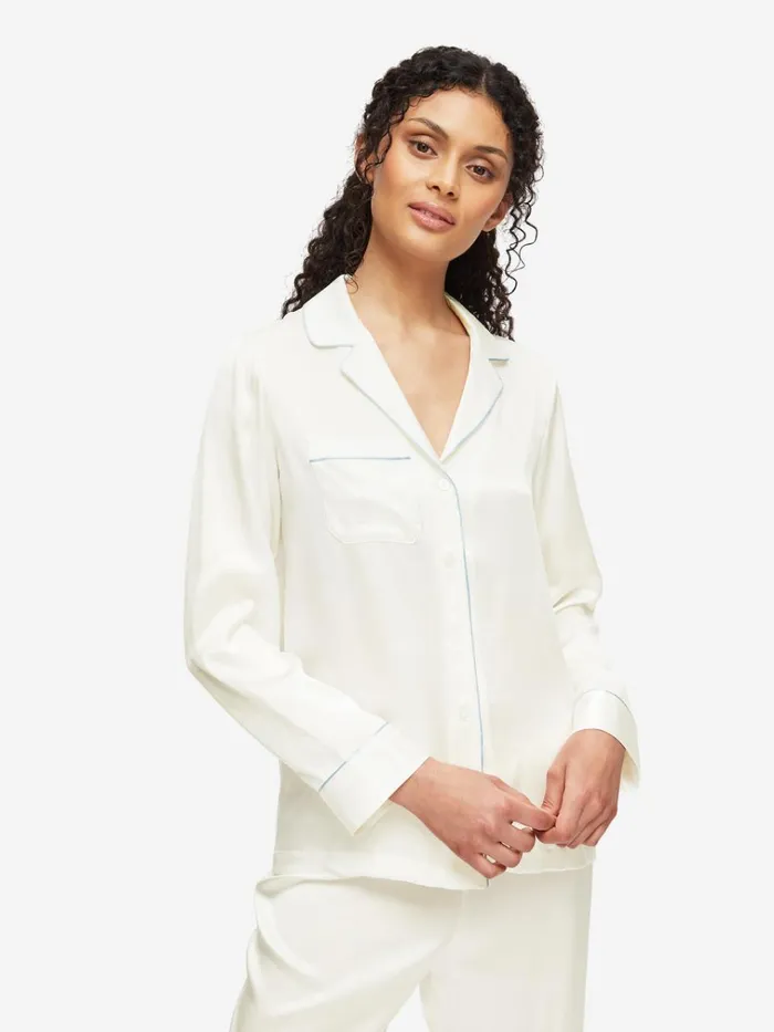 Long Pajamas Women Derek Rose Pajamas Bailey Silk Satin Ivory