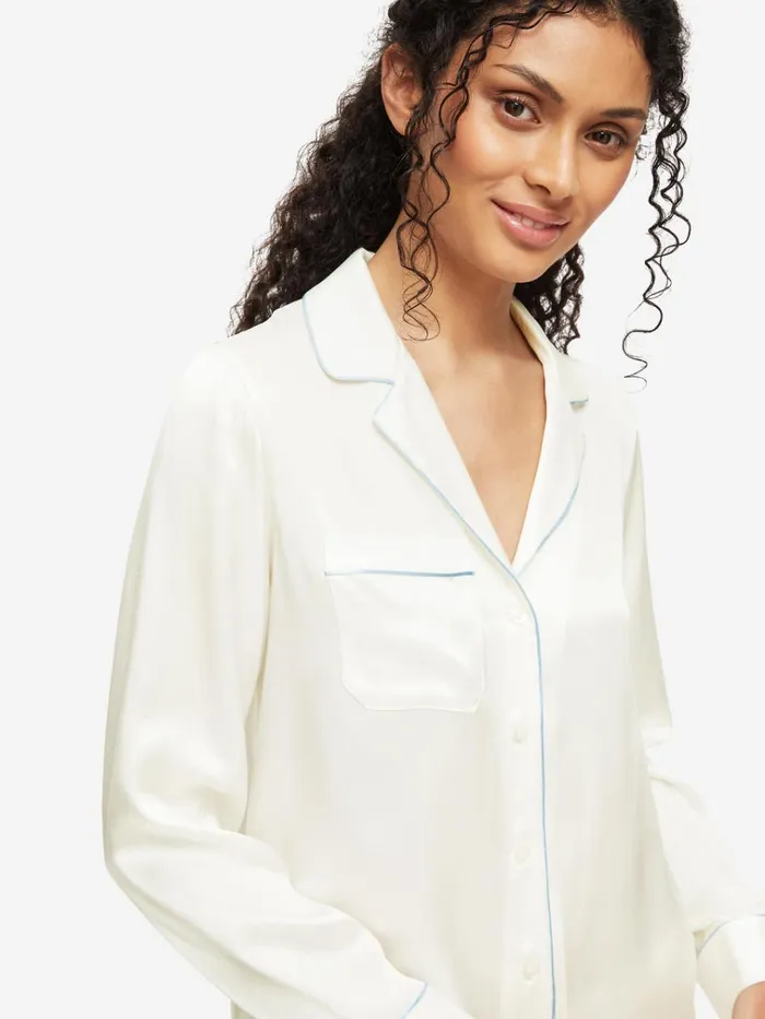 Long Pajamas Women Derek Rose Pajamas Bailey Silk Satin Ivory