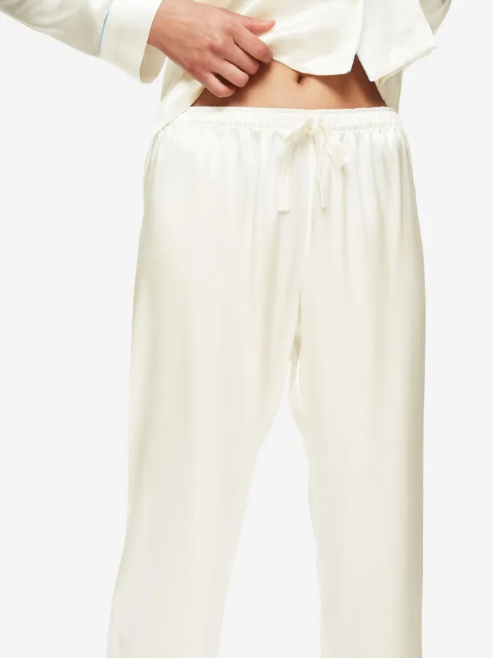Long Pajamas Women Derek Rose Pajamas Bailey Silk Satin Ivory