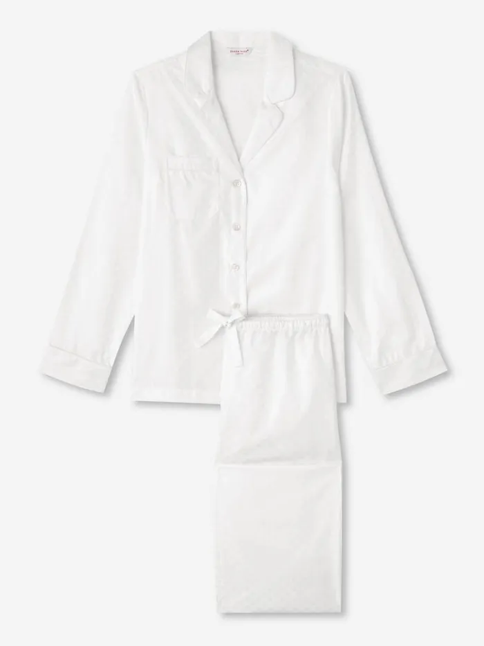 Long Pajamas Women Derek Rose Pajamas Kate 7 Cotton Jacquard White
