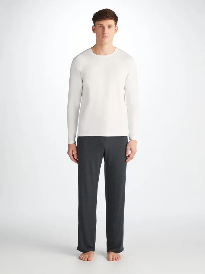 Long Sleeve TShirts Men Derek Rose Long Sleeve TShirt Basel Micro Modal Stretch White Long Sleeve TShirts Men Derek Rose Long Sleeve TShirt Basel Micro Modal Stretch White