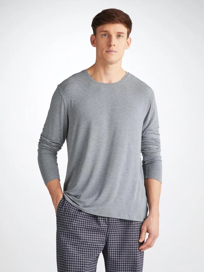 Long Sleeve TShirts Men Derek Rose Long Sleeve TShirt Marlowe Micro Modal Stretch Charcoal Long Sleeve TShirts Men Derek Rose Long Sleeve TShirt Marlowe Micro Modal Stretch Charcoal