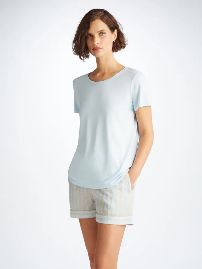 Lounge Shorts Women Derek Rose Lounge Shorts Amalfi 20 Cotton Batiste Blue
