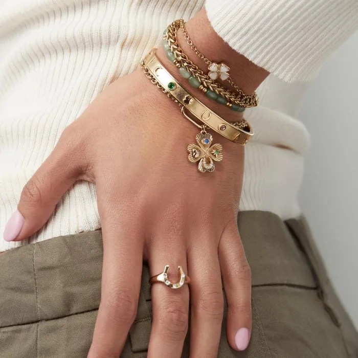 Lucky Four Leaf Clover Adjustable Bracelet Gold Women Alex And Ani Iconic Alex And Ani