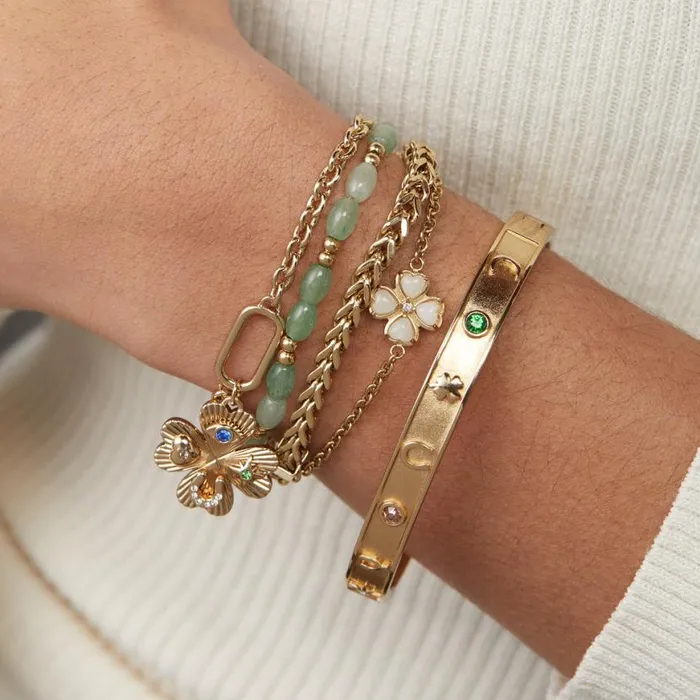 Lucky Four Leaf Clover Adjustable Bracelet Gold Women Alex And Ani Iconic Alex And Ani