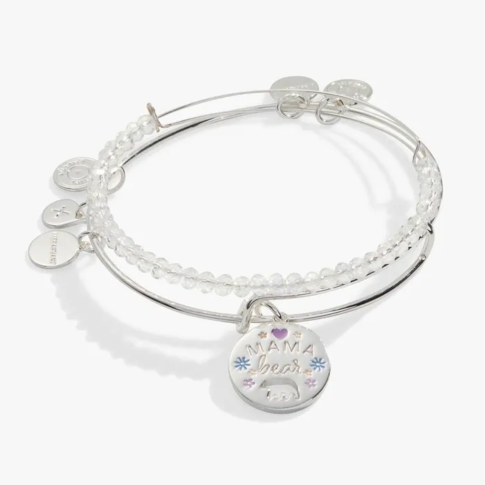 Mama Bear Charm Bangle Set Of 2 Shiny Silver Women Alex And Ani Jewelry Sets
